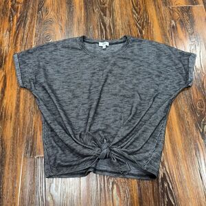 BKE Youth Girls XL Ribbed Gray Short‎ Sleeve Shirt Top Tie Front